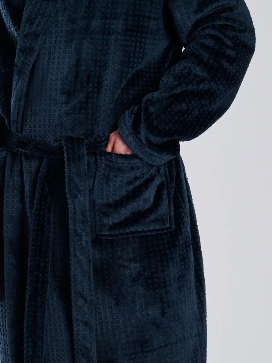 Kamerjassen En Badjassen*Loungeable - wafelstof fleece kamerjas met sjaalkraag Blauw