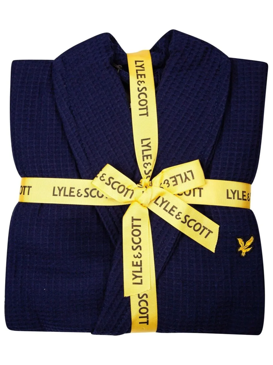 Kamerjassen En Badjassen*Lyle & Scott - 100% katoenen premium badjas met wafeldessin Blauw