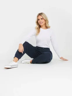 Leggings En Joggingbroeken*M&Co - Petite joggingbroek met boorden Blauw