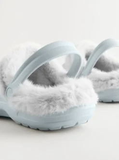 Pantoffels|Next Blauw - Met imitatiebont gevoerde damespantoffels