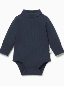 Rompertjes En Hemdjes|Mori - Ribbed Roll Neck Supersoft Bodysuit Blauw