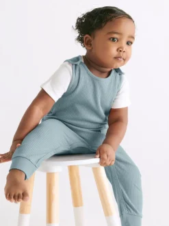 Tuinbroeken*Mori - Ribbed Romper Dungarees Blauw