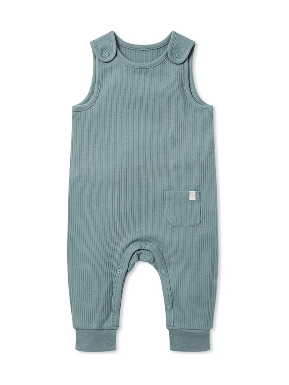 Tuinbroeken*Mori - Ribbed Romper Dungarees Blauw