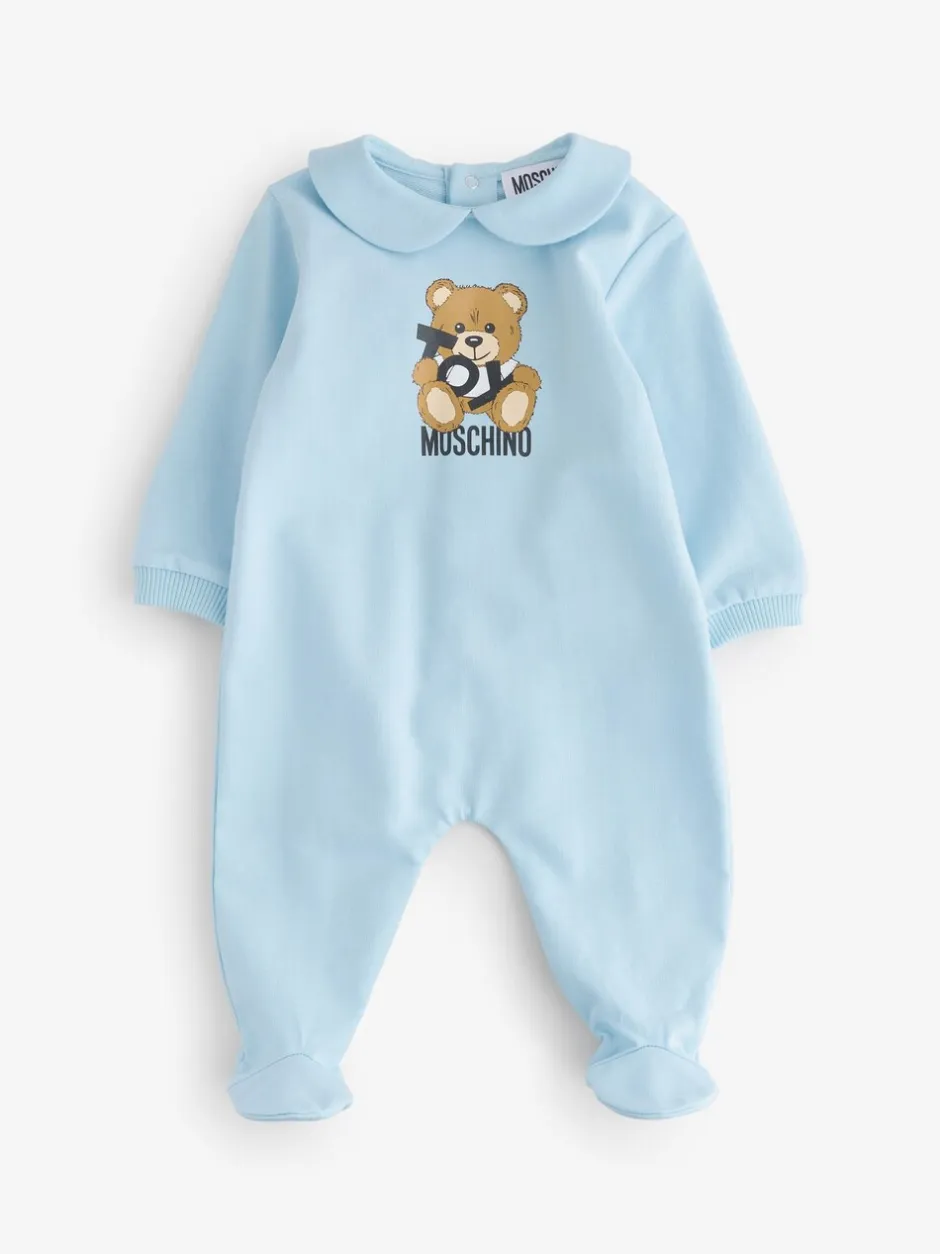 Slabbetjes|Moschino - Baby Logo Sleepsuit, Hat & Bib Giftset With Giftbox Blauw