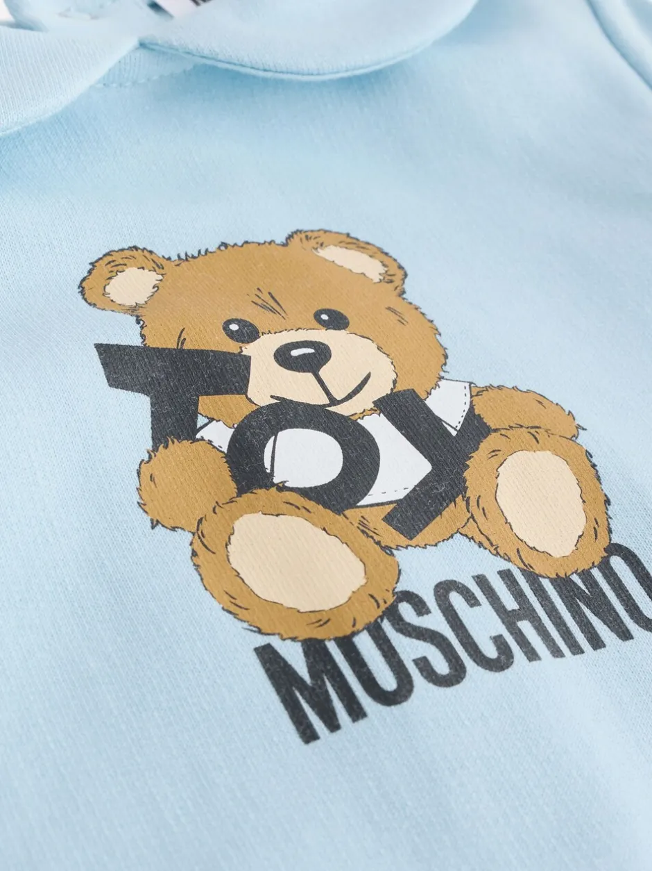 Slabbetjes|Moschino - Baby Logo Sleepsuit, Hat & Bib Giftset With Giftbox Blauw