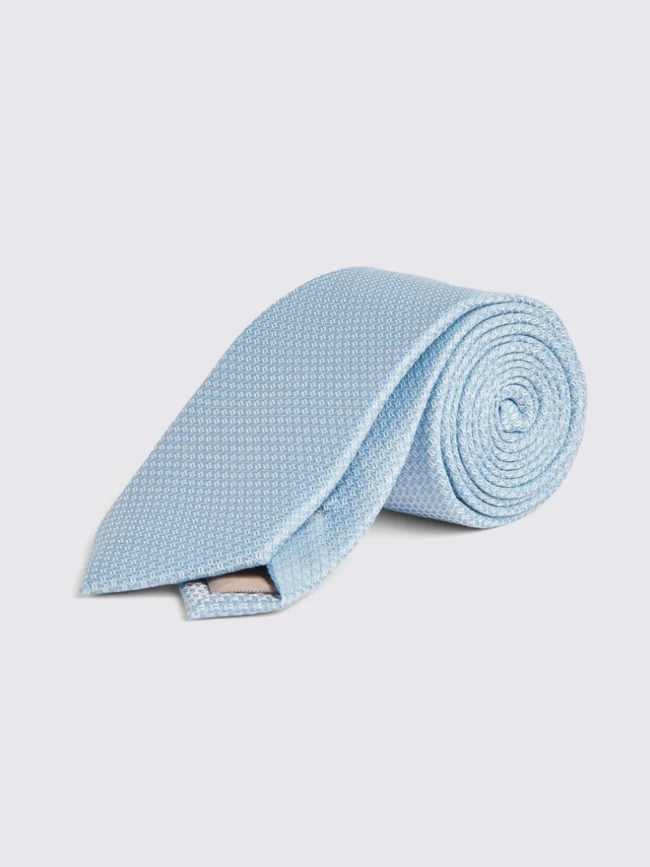 Stropdassen En Pochets|MOSS Blauw - stropdas met textuur