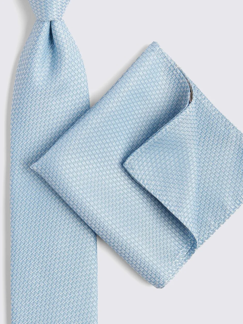 Stropdassen En Pochets|MOSS Blauw - stropdas met textuur