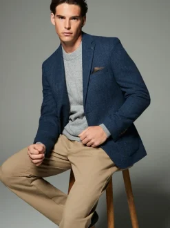 Blazers En Business-Jasjes|Next - Normale Pasvorm - Blazer met visgraatmotief en hoog wolgehalte Blauw