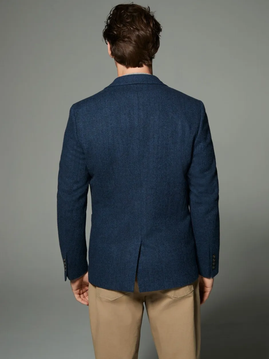 Blazers En Business-Jasjes|Next - Normale Pasvorm - Blazer met visgraatmotief en hoog wolgehalte Blauw
