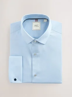 Shirts|Next - Normale Pasvorm - Eenvoudig te strijken slim fit overhemd met textuur en dubbele manchetten Blauw