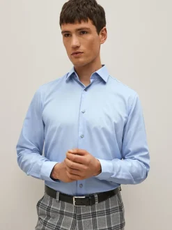 Formele Overhemden|Next Blauw - Normale Pasvorm - Onderhoudsvriendelijk, getextureerd, slim fit overhemd met enkele manchet