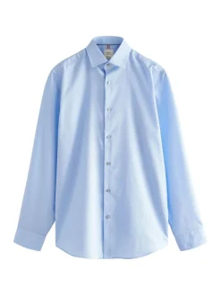 Formele Overhemden|Next Blauw - Normale Pasvorm - Onderhoudsvriendelijk, getextureerd, slim fit overhemd met enkele manchet