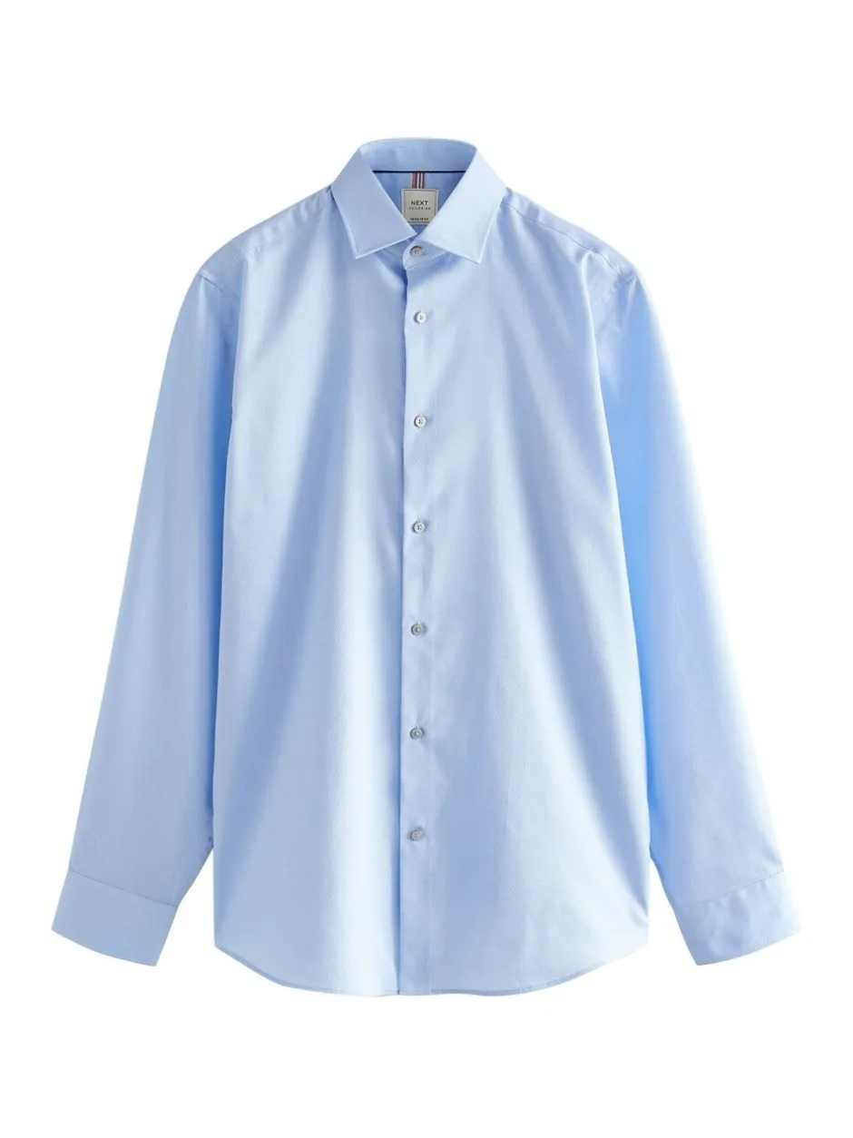 Formele Overhemden|Next Blauw - Normale Pasvorm - Onderhoudsvriendelijk, getextureerd, slim fit overhemd met enkele manchet