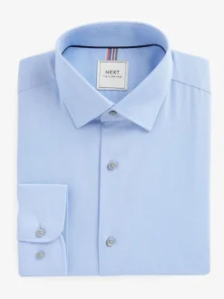 Formele Overhemden|Next Blauw - Normale Pasvorm - Onderhoudsvriendelijk, getextureerd, slim fit overhemd met enkele manchet