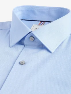 Formele Overhemden|Next Blauw - Normale Pasvorm - Onderhoudsvriendelijk, getextureerd, slim fit overhemd met enkele manchet