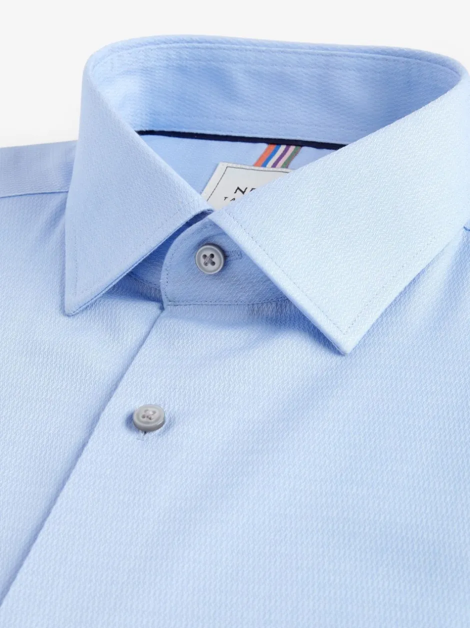 Formele Overhemden|Next Blauw - Normale Pasvorm - Onderhoudsvriendelijk, getextureerd, slim fit overhemd met enkele manchet