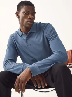 Poloshirts|T-Shirts En Hemden*Next Blauw - Normale Pasvorm - Piqué polo met lange mouwen
