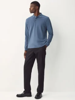 Poloshirts|T-Shirts En Hemden*Next Blauw - Normale Pasvorm - Piqué polo met lange mouwen