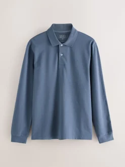 Poloshirts|T-Shirts En Hemden*Next Blauw - Normale Pasvorm - Piqué polo met lange mouwen