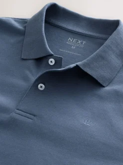 Poloshirts|T-Shirts En Hemden*Next Blauw - Normale Pasvorm - Piqué polo met lange mouwen