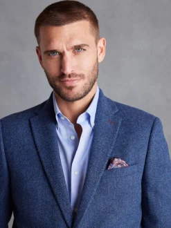 Blazers En Business-Jasjes|Next - Normale Pasvorm - Signature Nova Fides Blazer van wolblend met visgraatmotief Blauw