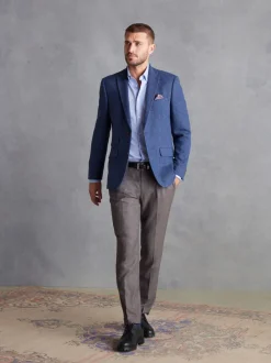 Blazers En Business-Jasjes|Next - Normale Pasvorm - Signature Nova Fides Blazer van wolblend met visgraatmotief Blauw