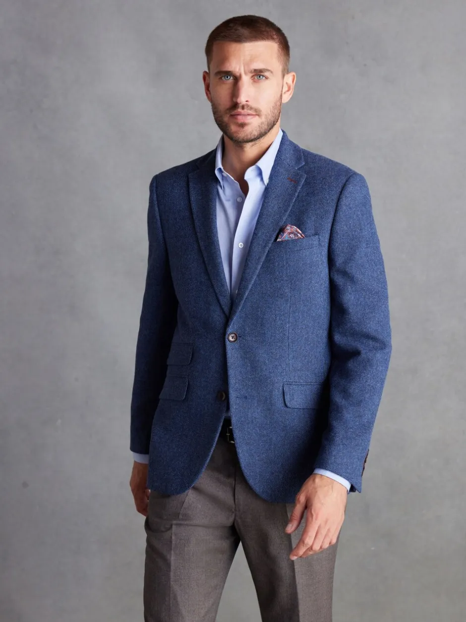 Blazers En Business-Jasjes|Next - Normale Pasvorm - Signature Nova Fides Blazer van wolblend met visgraatmotief Blauw