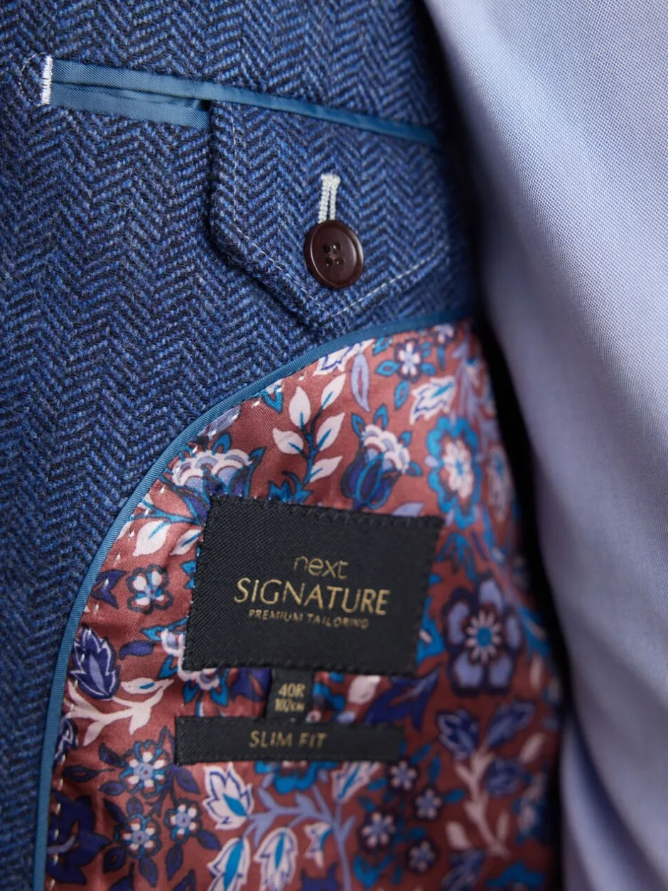 Blazers En Business-Jasjes|Next - Normale Pasvorm - Signature Nova Fides Blazer van wolblend met visgraatmotief Blauw