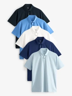 Poloshirts|T-Shirts En Hemden*Next Blauw - Normale Pasvorm - Set van 5 jersey poloshirts met korte mouwen
