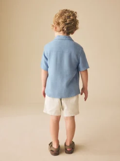 Shirts*Next - Overhemd van linnenmix met korte mouwen en reverskraag (3mnd-7jr) Blauw