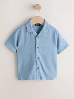 Shirts*Next - Overhemd van linnenmix met korte mouwen en reverskraag (3mnd-7jr) Blauw