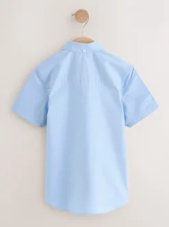 Shirts|Next Blauw - Oxford-overhemd met korte mouwen mouwen en hoog aandeel katoen (3-16 jr)