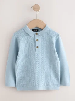 Truien En Breisels*Next - Poloshirt met kabelbreisel (3mnd -7jr) Blauw