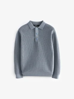Truien En Breisels*Next Blauw - Poloshirt met textuur en lange mouwen (3-16jr)