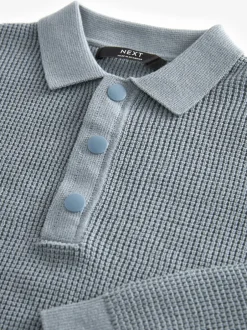 Truien En Breisels*Next Blauw - Poloshirt met textuur en lange mouwen (3-16jr)