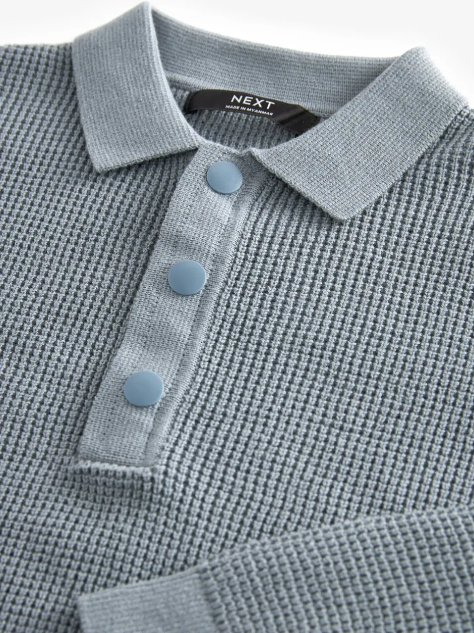 Truien En Breisels*Next Blauw - Poloshirt met textuur en lange mouwen (3-16jr)