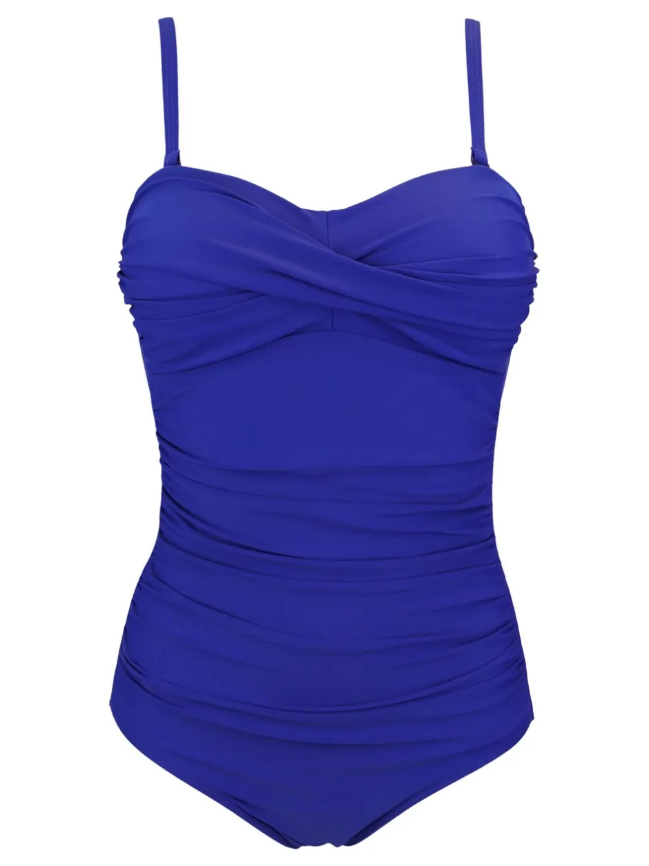 Badkleding*Pour Moi Blauw - Santa Monica tummy control corrigerend badpak met afneembare bandjes