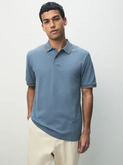 Poloshirts|Next Blauw - Regular fit poloshirt met korte mouwen en contrasterende randen