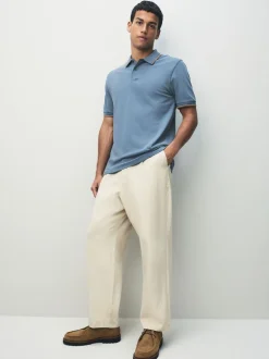 Poloshirts|Next Blauw - Regular fit poloshirt met korte mouwen en contrasterende randen