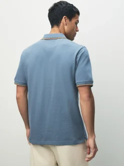Poloshirts|Next Blauw - Regular fit poloshirt met korte mouwen en contrasterende randen