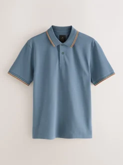 Poloshirts|Next Blauw - Regular fit poloshirt met korte mouwen en contrasterende randen
