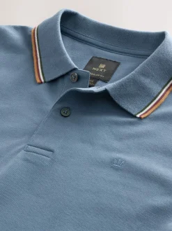 Poloshirts|Next Blauw - Regular fit poloshirt met korte mouwen en contrasterende randen