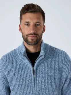 Gebreide Kleding*Next - Regular-fit gebreide trui met textuur en kwartrits bij de hals en wol Blauw
