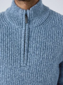 Gebreide Kleding*Next - Regular-fit gebreide trui met textuur en kwartrits bij de hals en wol Blauw
