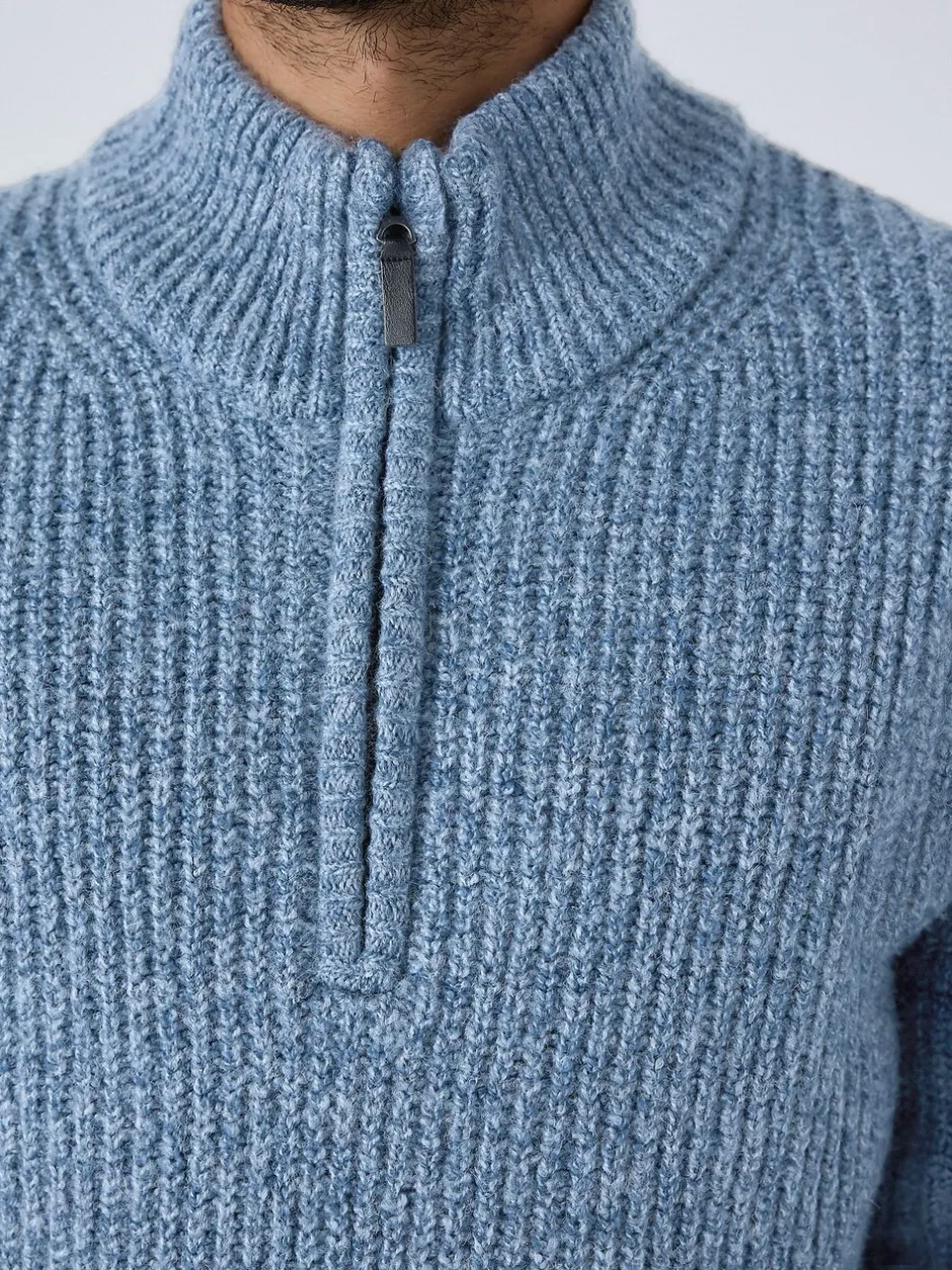 Gebreide Kleding*Next - Regular-fit gebreide trui met textuur en kwartrits bij de hals en wol Blauw