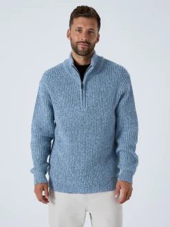 Gebreide Kleding*Next - Regular-fit gebreide trui met textuur en kwartrits bij de hals en wol Blauw