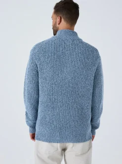 Gebreide Kleding*Next - Regular-fit gebreide trui met textuur en kwartrits bij de hals en wol Blauw