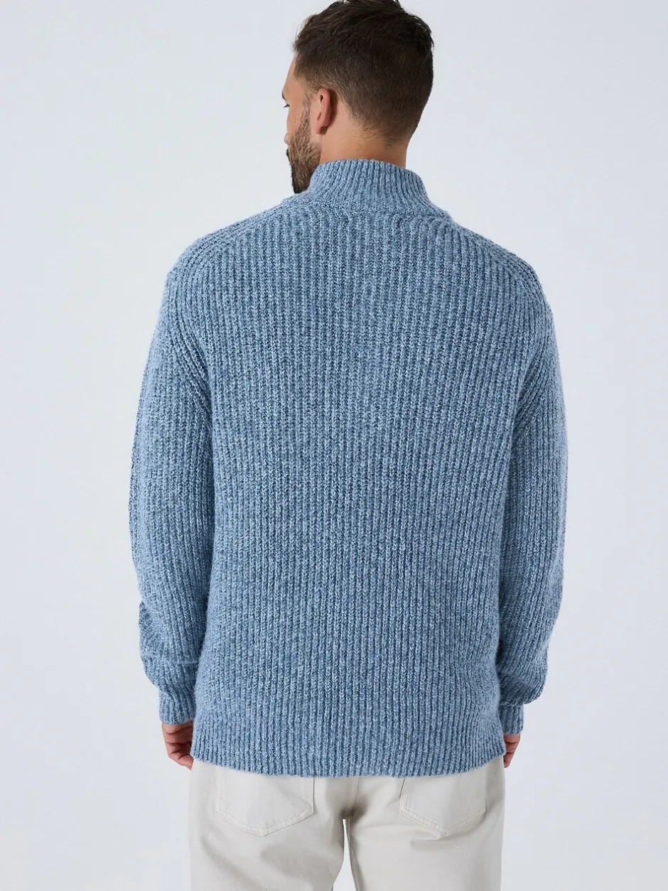Gebreide Kleding*Next - Regular-fit gebreide trui met textuur en kwartrits bij de hals en wol Blauw