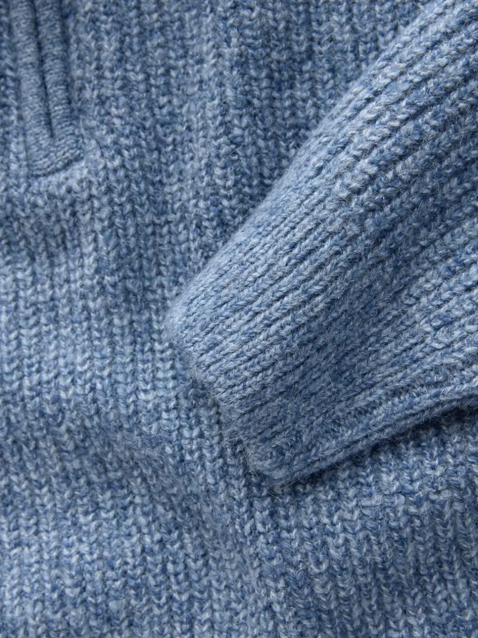 Gebreide Kleding*Next - Regular-fit gebreide trui met textuur en kwartrits bij de hals en wol Blauw