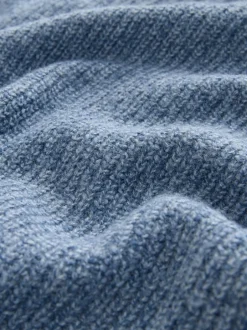 Gebreide Kleding*Next - Regular-fit gebreide trui met textuur en kwartrits bij de hals en wol Blauw